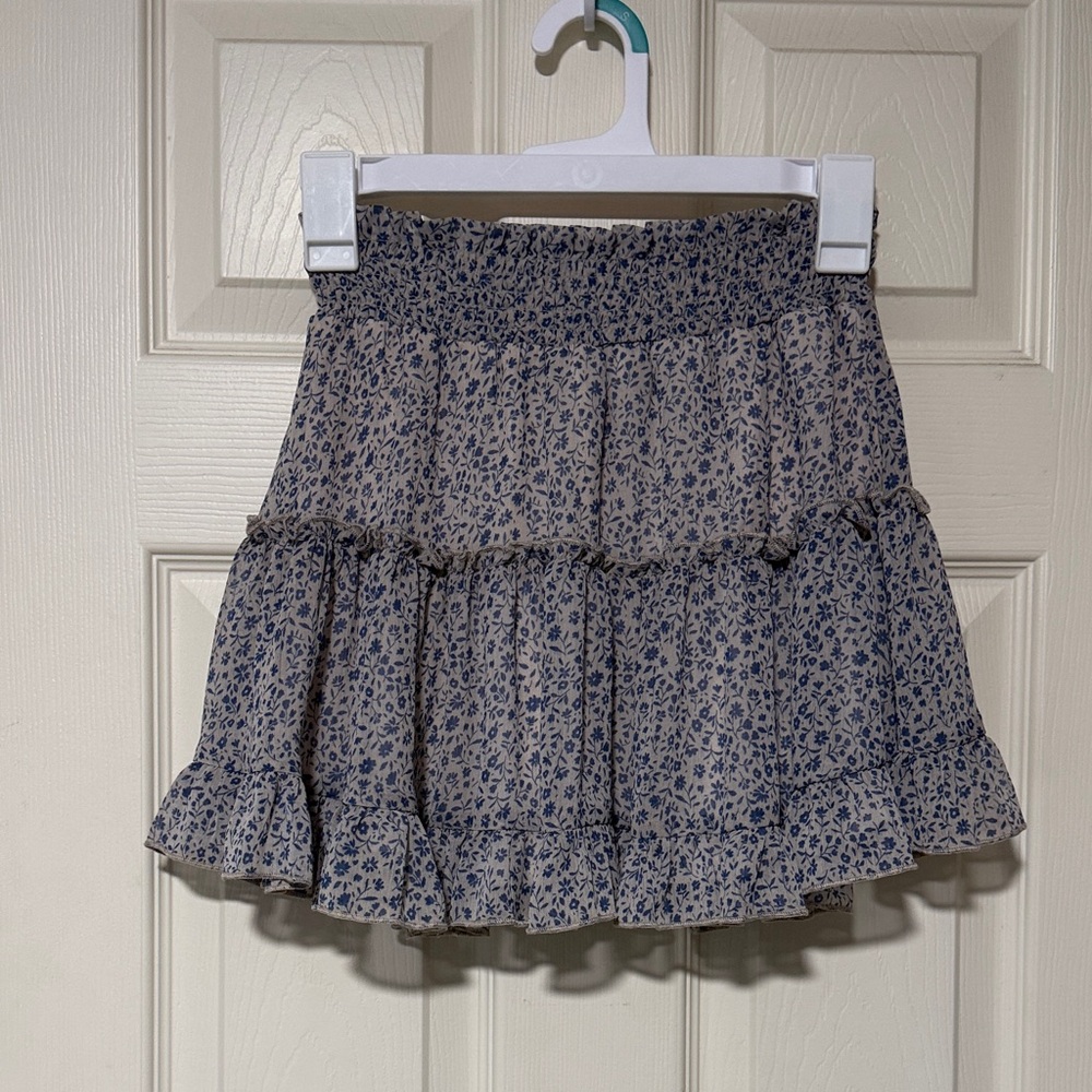 Altar'd State Blue and Cream Floral Mini Skirt